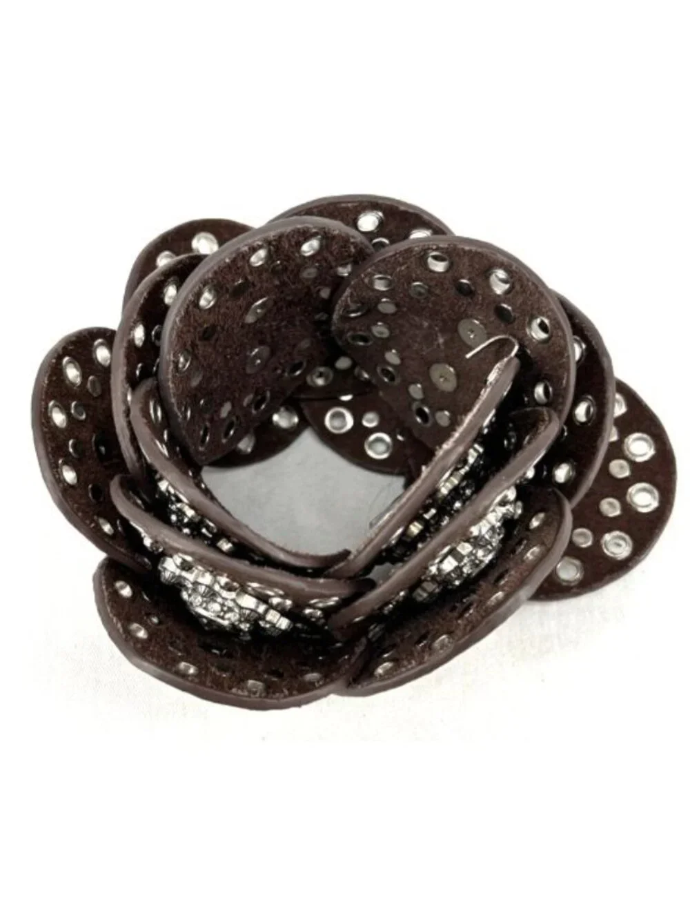 Nocona Belt Western Cowgirl Textured Brown Leather Sz 38 Rhinestones Studs